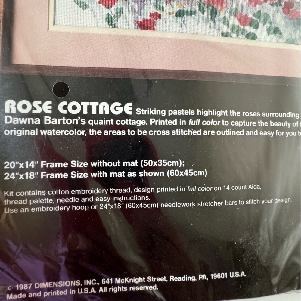 Vintage Dimensions Pink Rose Floral Cottage No Count Cross Stitch Kit - Picture 6 of 9